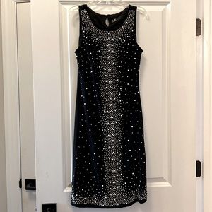 Black dress embellished with white and silver beading